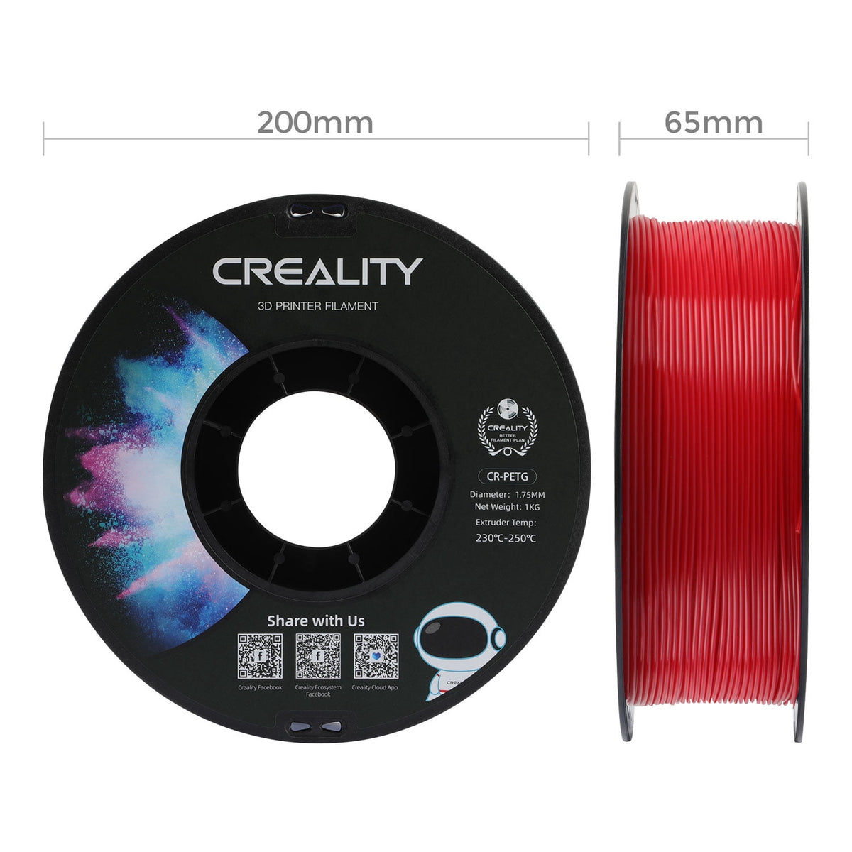 Creality 3D Printer Filament PETG Filament 1.75mm 2.2lbs Odorless Non-Toxic High Precision Strong Toughness Overhang Performance Accuracy +/-0.02mm, Transparent