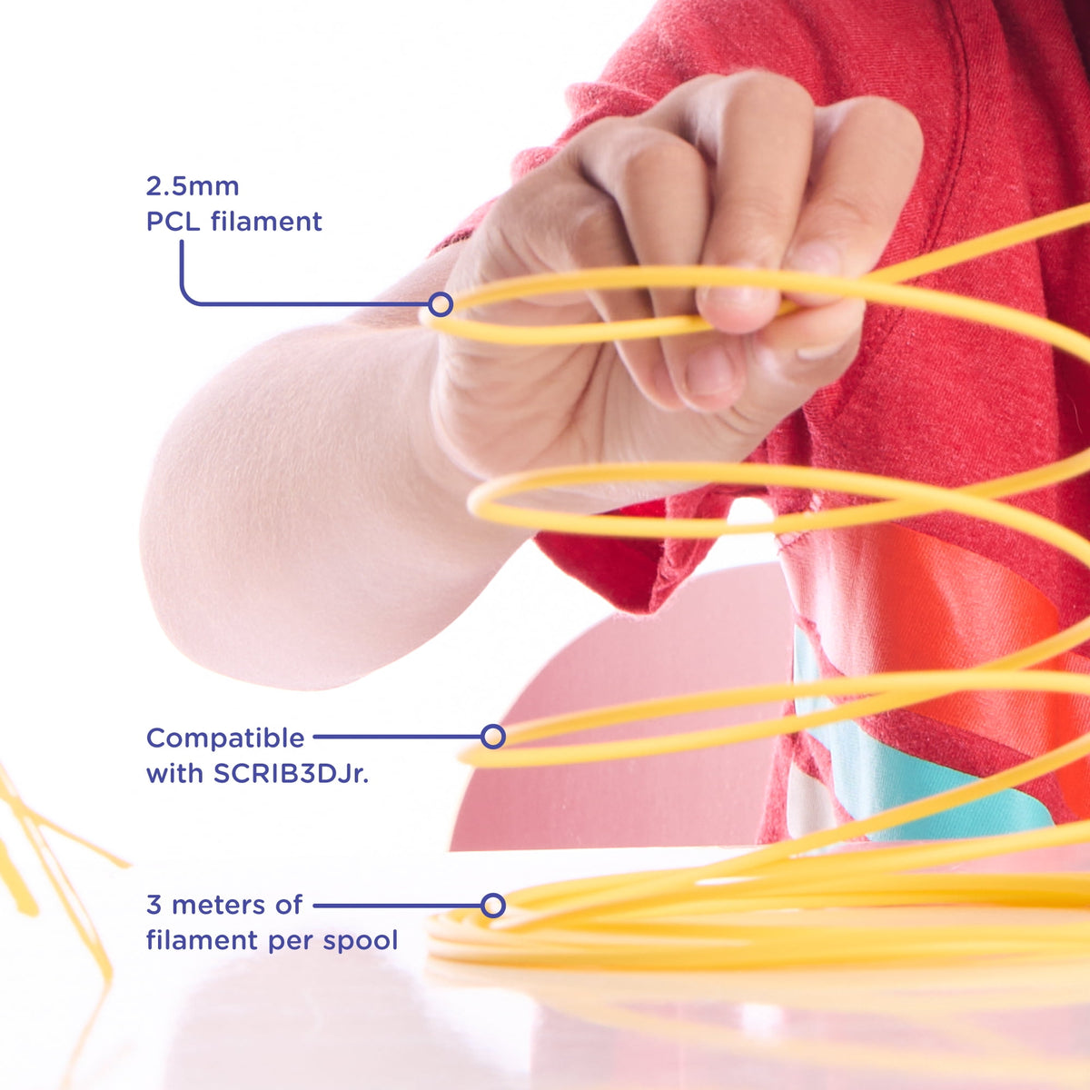 SCRIB3D Junior 3D Printing Pen Filament Refills, 2.5 mm PCL, BPA-Free & Non-Toxic, 10 Colors, 10 Spools (9.8 ft Each)