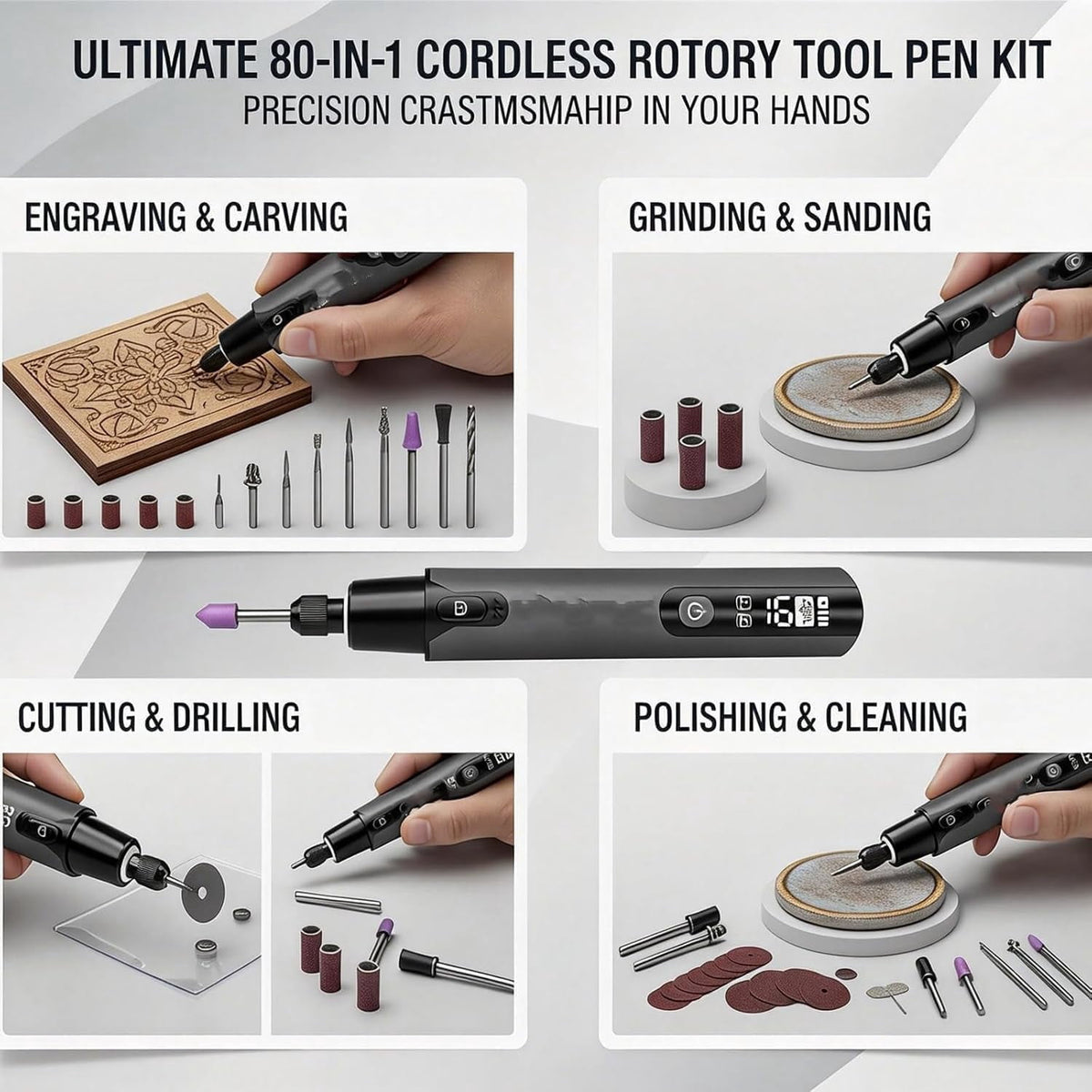Mini Cordless Rotary Tool, 6-Speed Rotary Tool Kit with 50 Accessories, Multi-Purpose and USB Charging Power Rotary Tool for Engraving, Sanding, Polishing, Drilling, Etching, DIY Crafts,Orange
