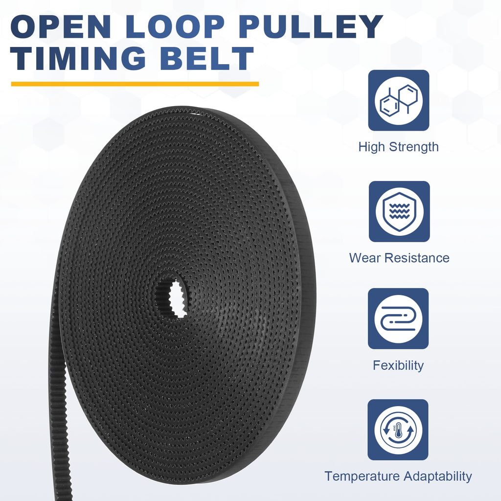 Uxcell PU Steel Cord 2GT Timing Belt Black Cloth Teeth 6x5000mm 2mm Pitch 2mm Thick White Open Loop Pulley Timing Belt for 3D Printer