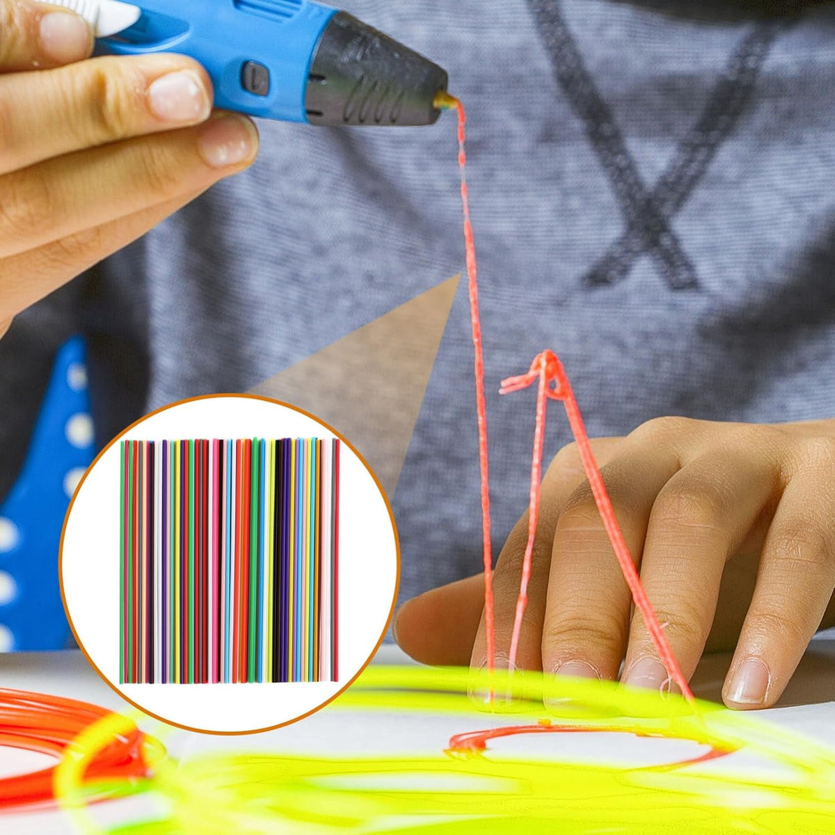 Tmwefusc 300 Pcs 2.5mm 3D Pen PCL Refill Assorted Color Resealable 3D Printer Filament Refill for Kid