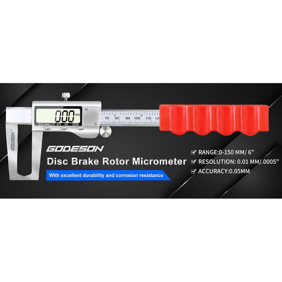 GODESON Disc Brake Rotor Micrometer,Digital Caliper Measuring Tool for Disc Brake-6 Inch/150mm,Brake Measuring Tool wtih Caliper- Inch/Metric Conversion, Brake Caliper with Stainless Steel
