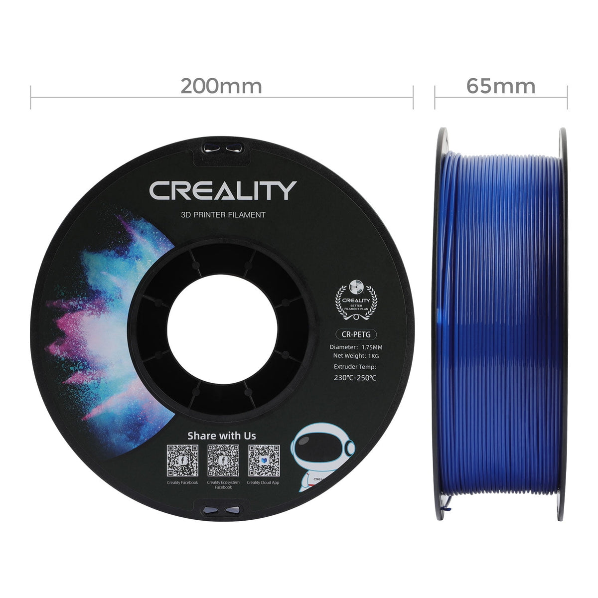 Creality 3D Printer Filament PETG Filament 1.75mm 2.2lbs Odorless Non-Toxic High Precision Strong Toughness Overhang Performance Accuracy +/-0.02mm, Transparent