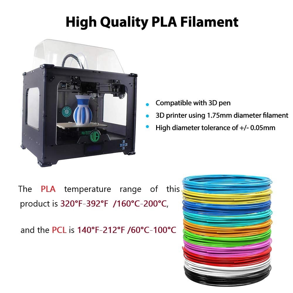 3D Pen PLA Filament Refills, 20 Colors Support for All 1.75mm 3D Printer / 3D Pen, 10 Feet Each Color, Total 200Ft 3D Printing Material (3M Each Color)