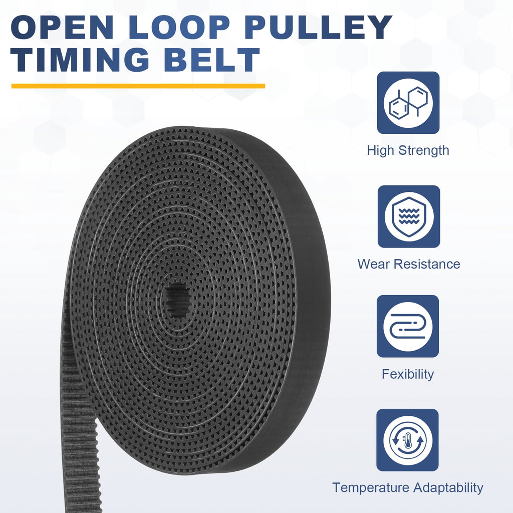 Uxcell Dustproof Rubber 2GT Timing Belt 10x2000mm 2mm Pitch 1.5mm Thick Black Open Loop Pulley Timing Belt for 3D Printer