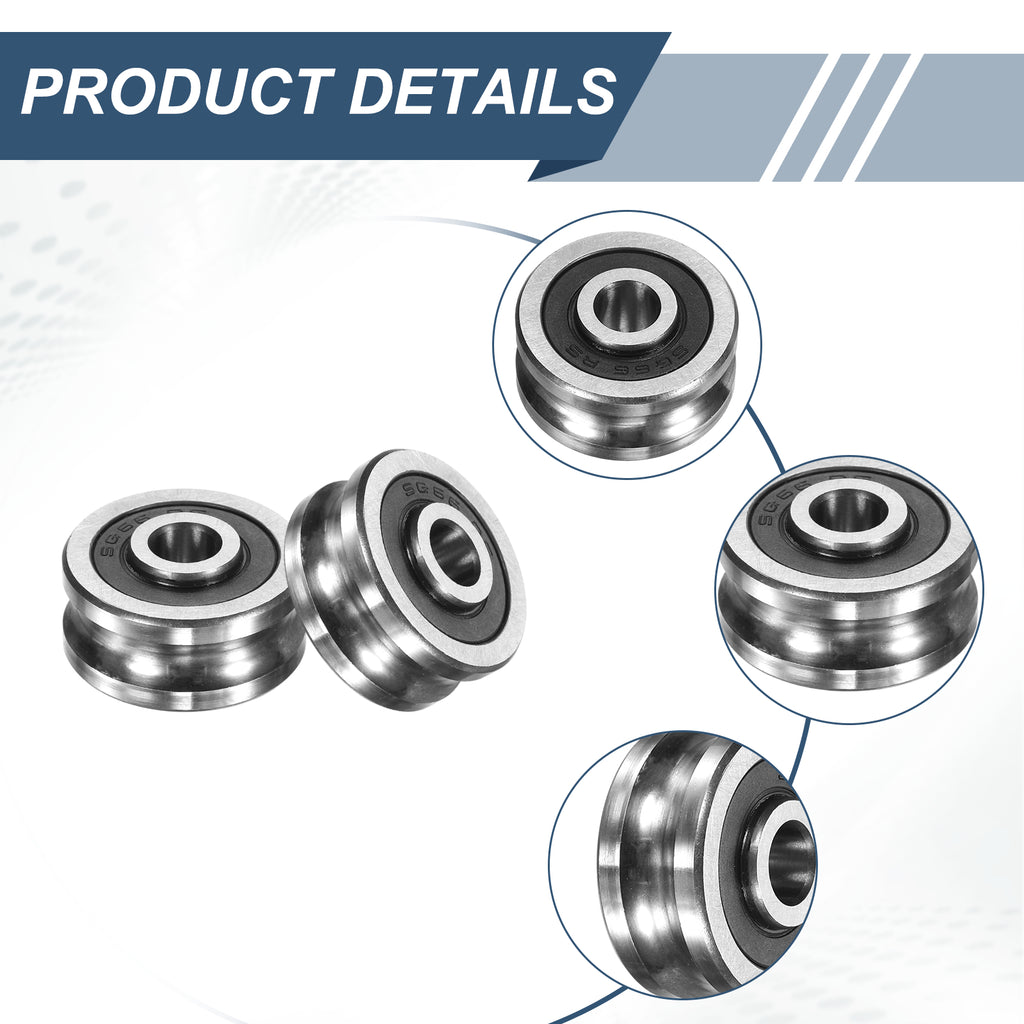 Uxcell 2 Pcs U Groove Bearings, 6x22x10mm Rail Ball Bearings Groove Guide Pulley Bearing Steel Replacement for Rail Track Linear Motion System Printing Project ABEC1