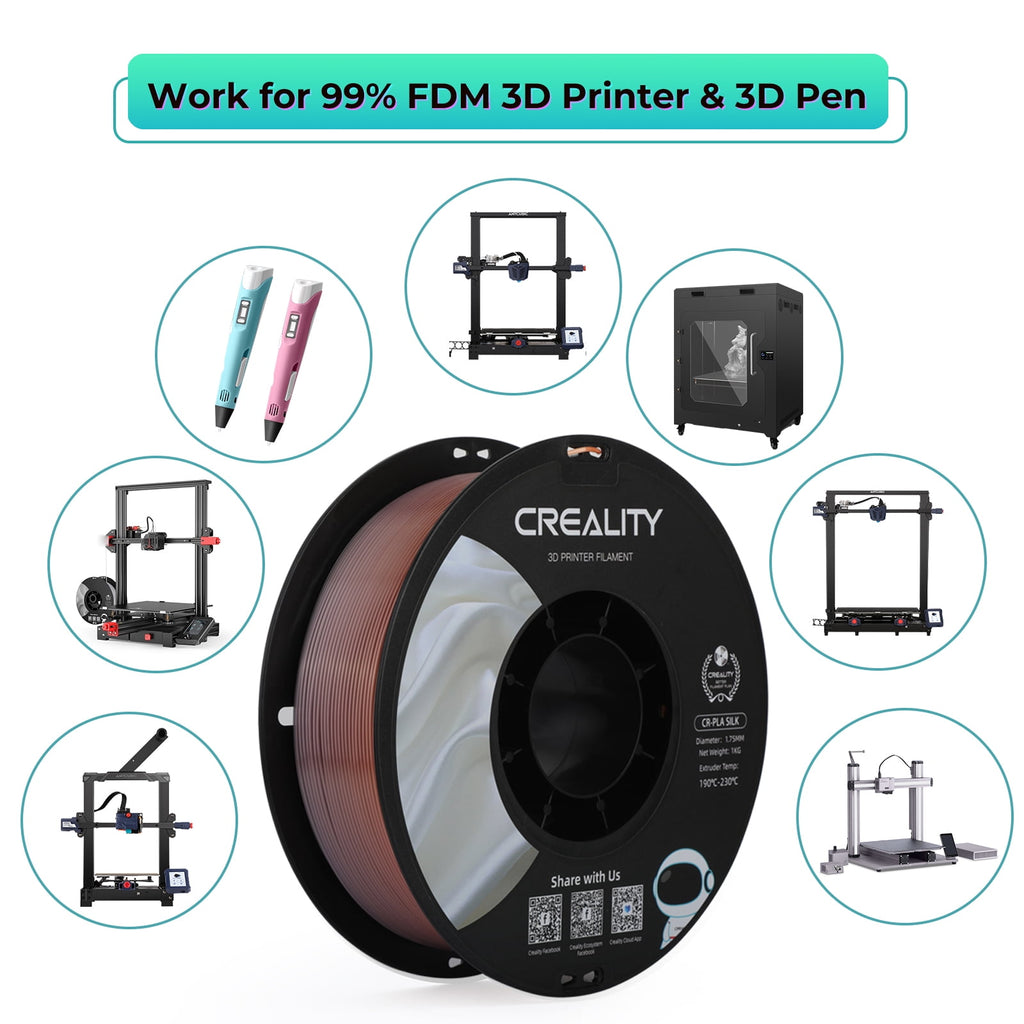 Creality 3D Printing Silk PLA Filament 3D Printer Gold Silver Shiny Filaments 1.75mm Neatly Wound Dimensional Accuracy +/- 0.03 mm Silk Smooth Printing 2.2lbs for Most 3D Printers