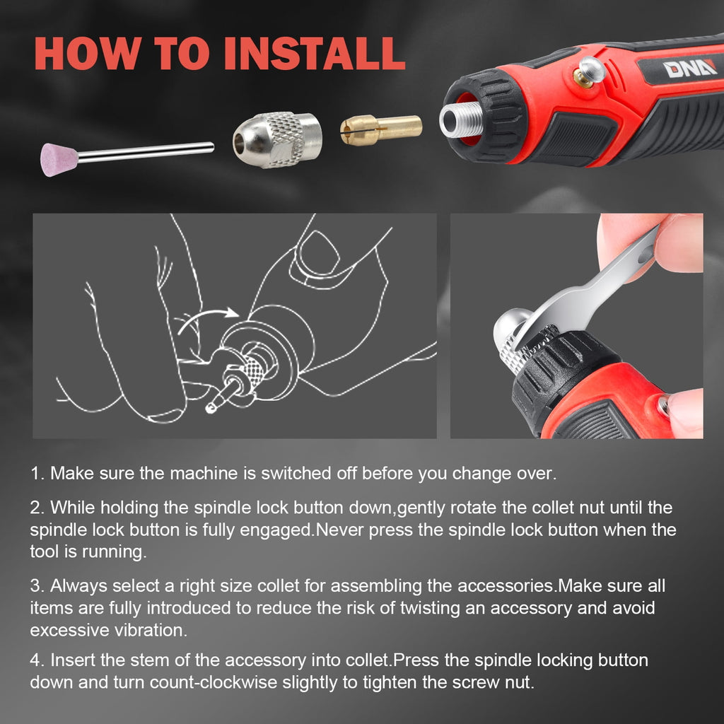 ‎Power Rotary Tool Kit, 3.7V Cordless Mini Grinder Multi-Tool Set for Drilling Grinding Polishing Engraving and Cutting, Red