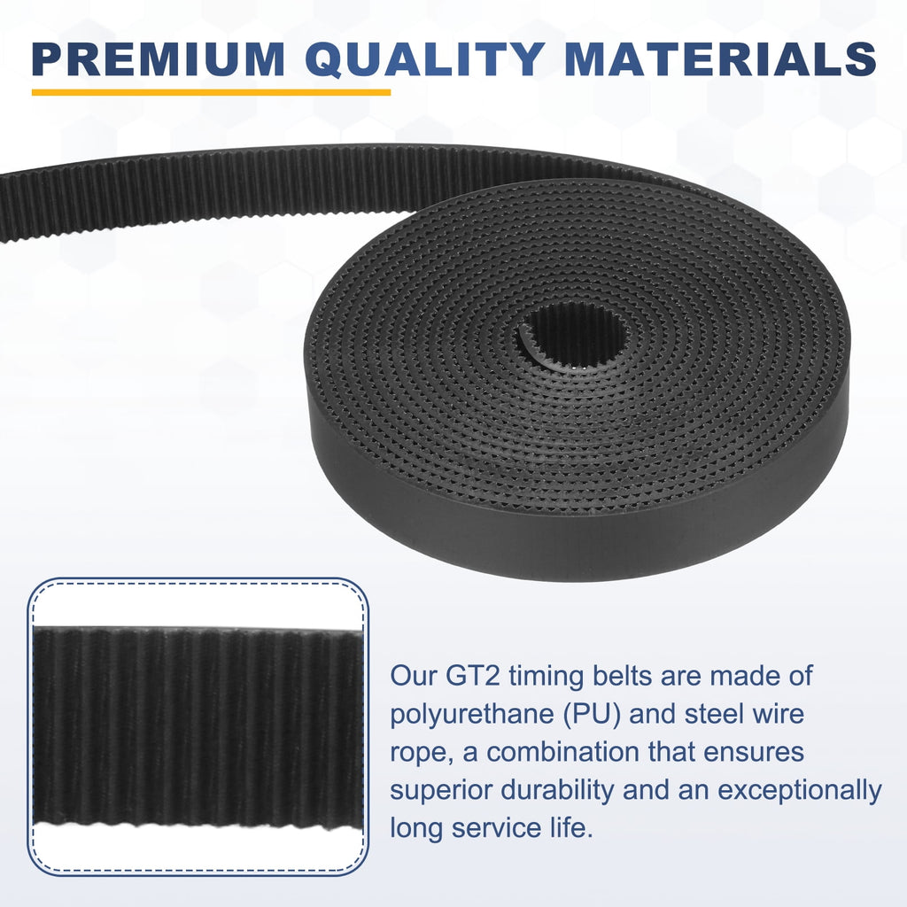 Uxcell PU Steel Cord 2GT Timing Belt Black Cloth Teeth 15x2000mm 2mm Pitch 2mm Thick White Open Loop Pulley Timing Belt for 3D Printer