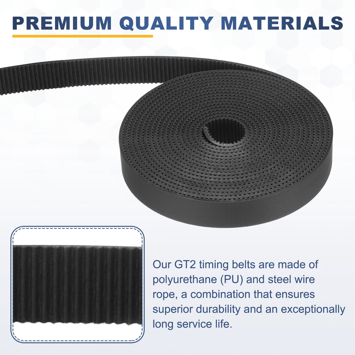 Uxcell PU Steel Cord 2GT Timing Belt Black Cloth Teeth 15x2000mm 2mm Pitch 2mm Thick White Open Loop Pulley Timing Belt for 3D Printer