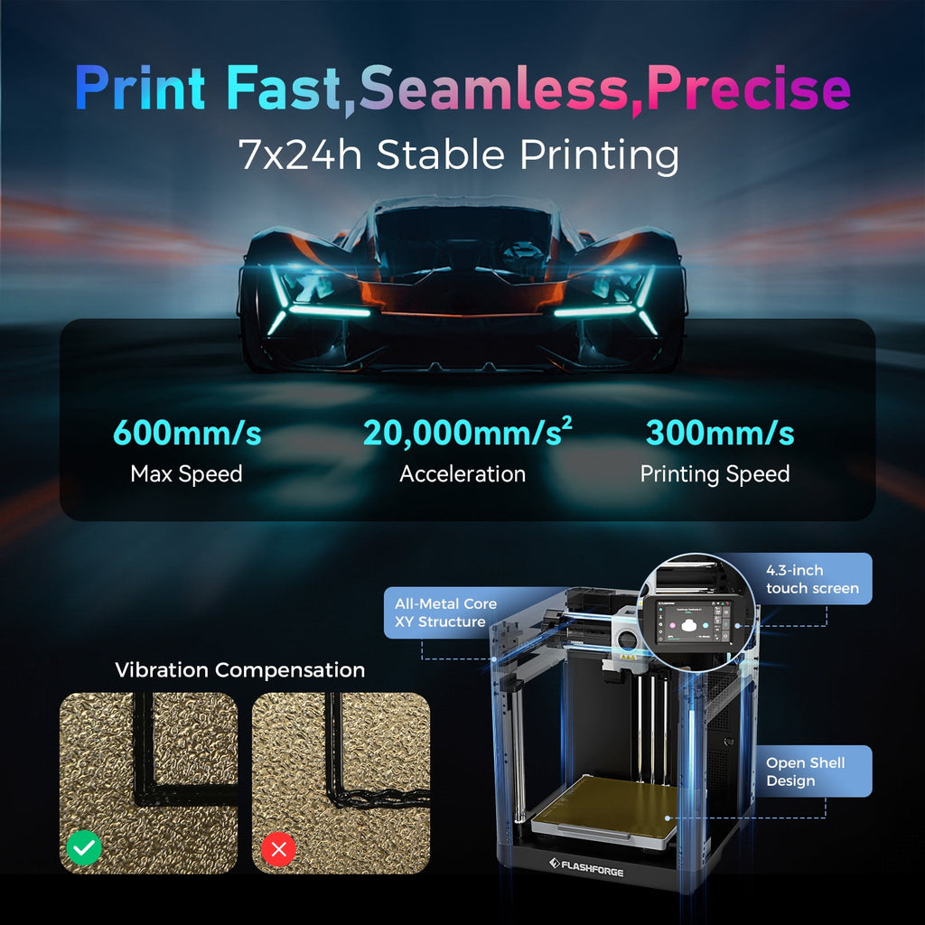 Flashforge Adventurer 5M 3D Printer, 600mm/s High Speed Printing & Screen, 1 Count, 8.7 x 8.7 x 8.7''