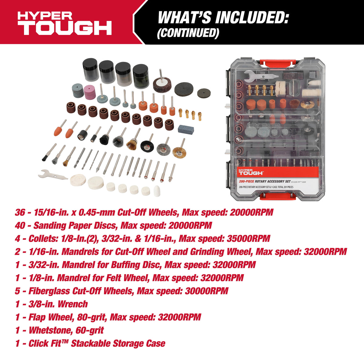 Hyper Tough 200-Piece Universal Rotary Accessory Kit in Click Fit Case