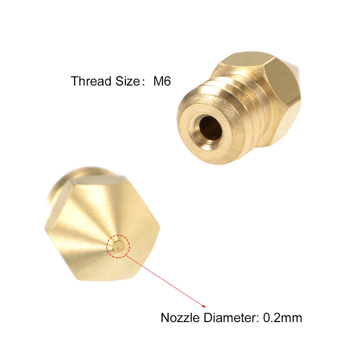 0.8mm 3D Printer Nozzle Head M6 Thread for MK8 1.75mm Extruder Print, Brass 6pcs
