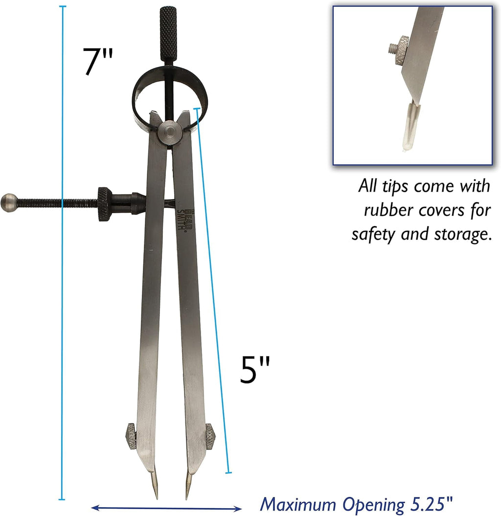 The Beadsmith Stainless Steel Divider Caliper - 5-Inch with Removeable Tips – Bow Spring and Adjusting Screw – For Measuring, Drawing, Drafting, and Leather, Wood, and Metal Work