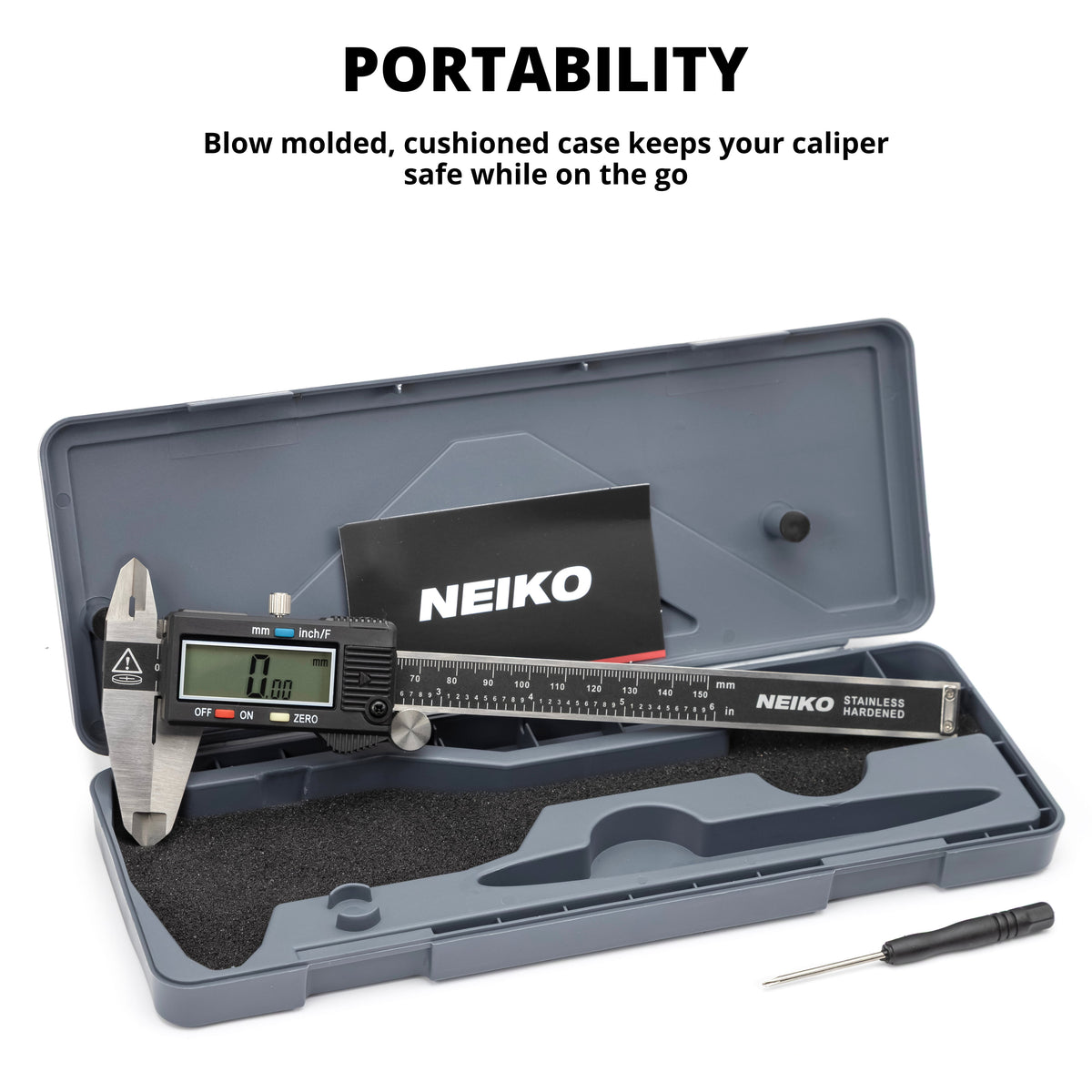 NEIKO 01407A Electronic Digital Caliper Measuring Tool, 0-6 Inches Stainless Steel Construction with Large LCD Screen Quick Change Button for Inch Fraction Millimeter Conversions, Digital Caliper Me