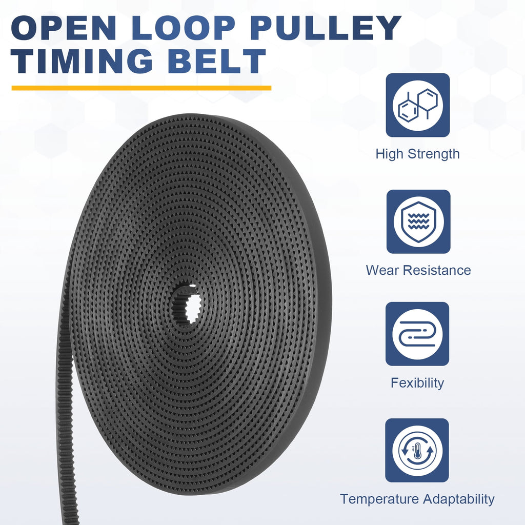 Uxcell Polyurethane PU Fiber Cord 2GT Timing Belt 6x5000mm 2mm Pitch 2mm Thick Black Open Loop Pulley Timing Belt for 3D Printer