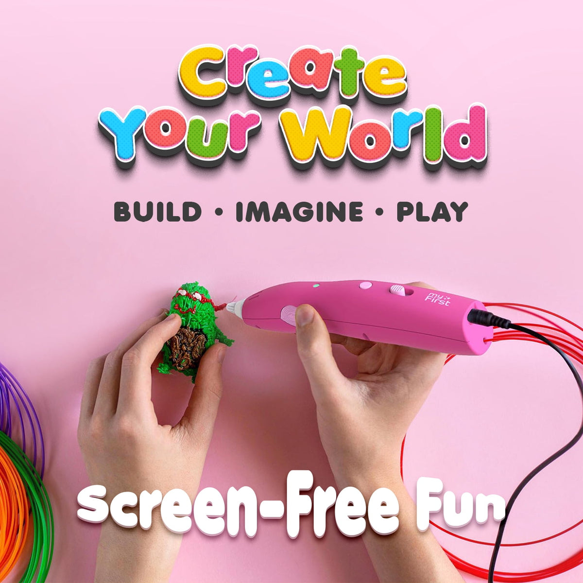 myFirst 3D Pen Make (Red) Starter Kit-Wireless, Rechargeable, 6 PCL Filaments (Ages 5-15)