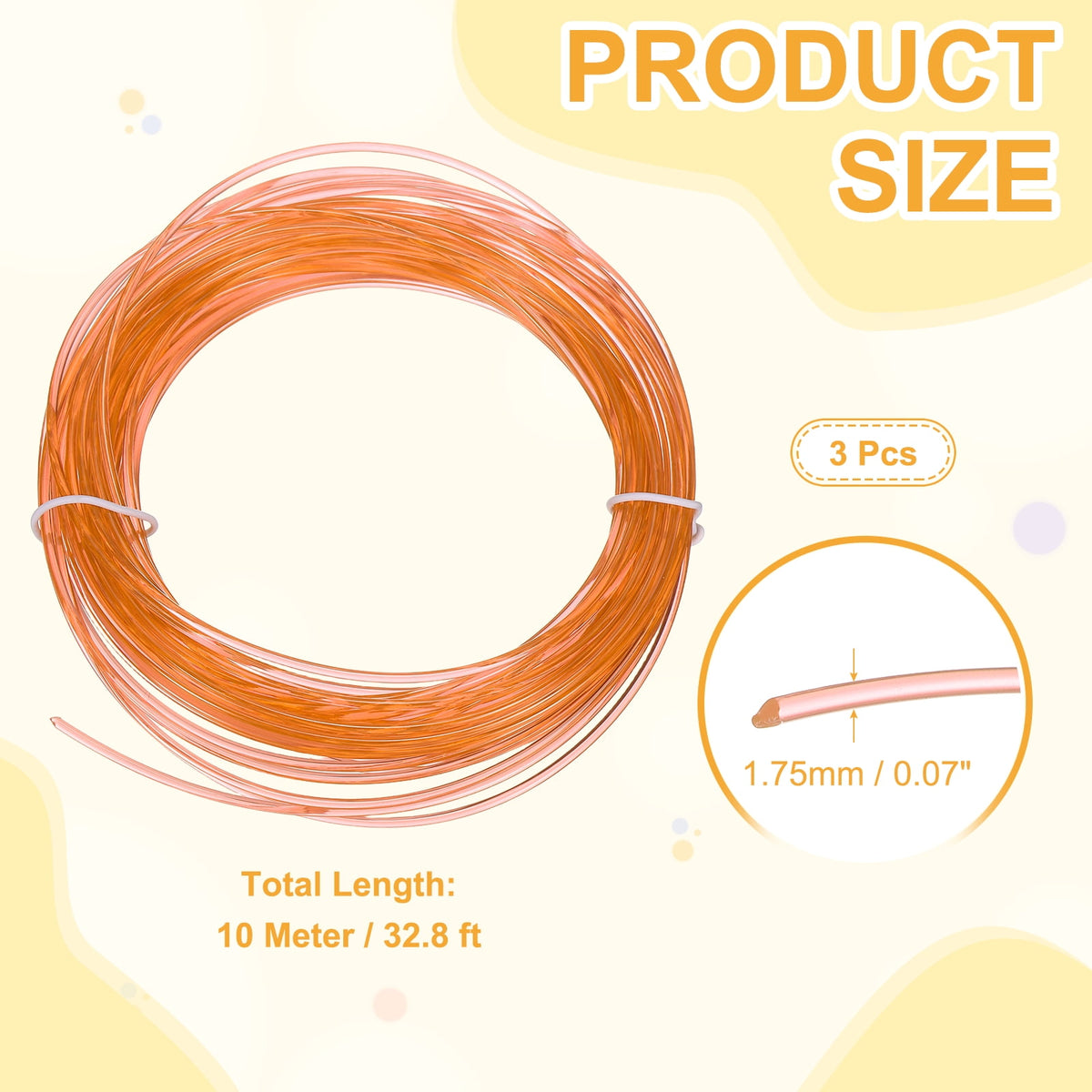 Uxcell 3D Pen Filament 3Pcs 1.75mm Total Length 196.8 Feet Transparent Orange PLA, 3D Pen Filament Refills Low Warping, for Creating Pictures Printed Model Printing Pen