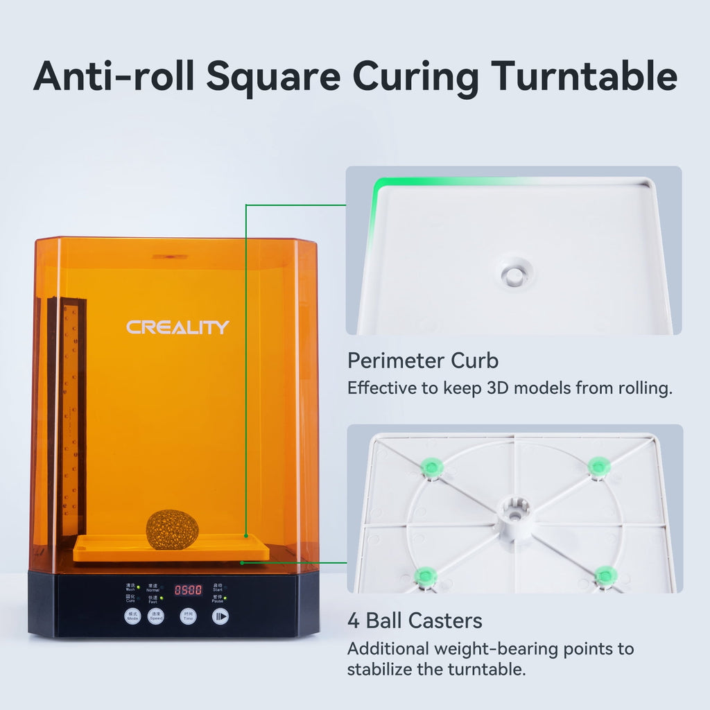 Official Creality UW-03 Wash and Cure Station for LCD/SLA/DLP Resin 3D Printing, 360° Rotational Stronger Curing, Anti-fall Drying Station, Upgraded 405nm UV Light with Wash Basket