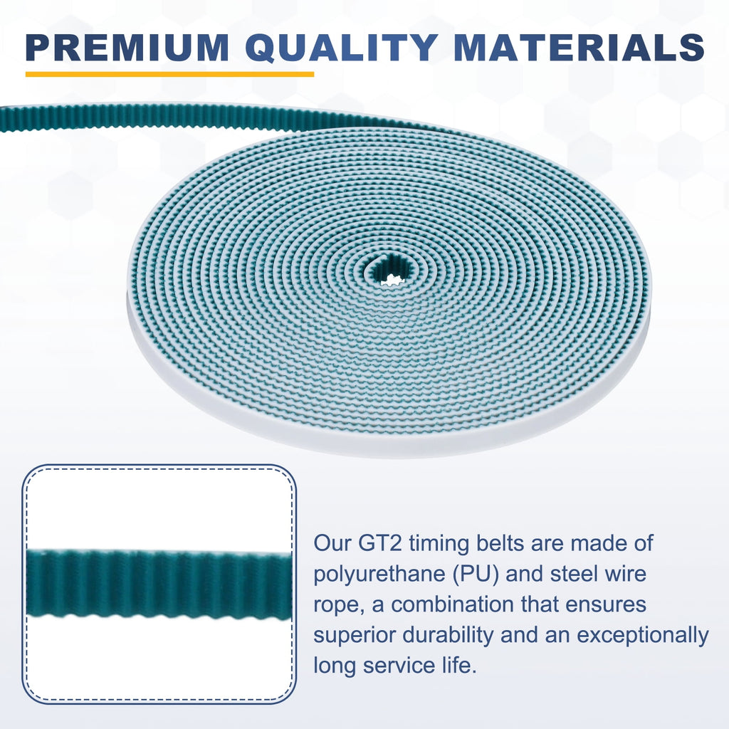 Uxcell PU Steel Cord 2GT Timing Belt Green Cloth Teeth 6x5000mm 2mm Pitch 2mm Thick White Open Loop Pulley Timing Belt for 3D Printer