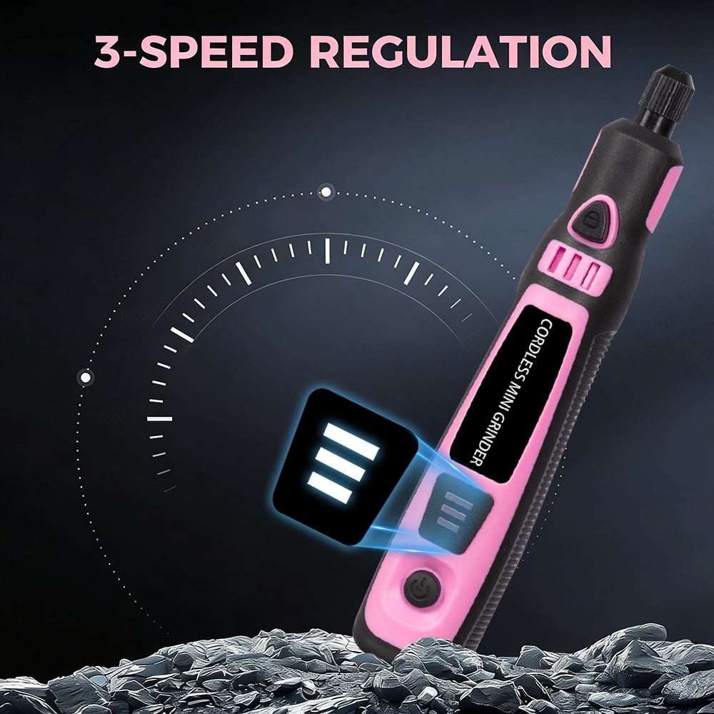 INTELIVE 50pcs Mini Cordless Rotary Tool Set, 16000RPM Cordless Electric Grinder Set Kit, Lightweight Mini Grinder with 3 Speeds for Curving DIY Cutting Crafting Work, Pink