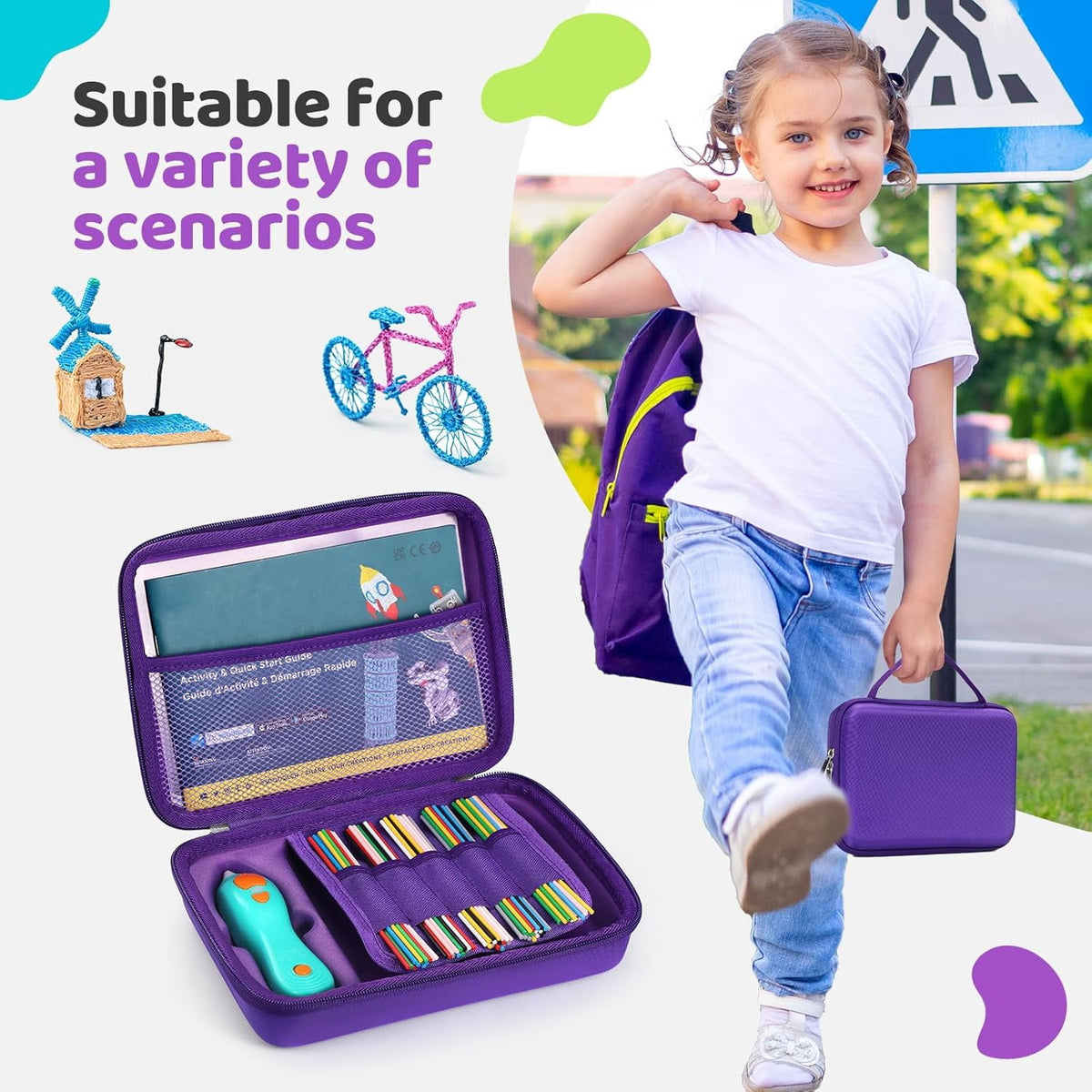 Hard Case Compatible with 3Doodler Start+ Essentials (2023) for 3D Pen Set for Kids, Art Activity Set Carrier Case for Printing Filament Refill and USB Charger,Blue (Box Only)
