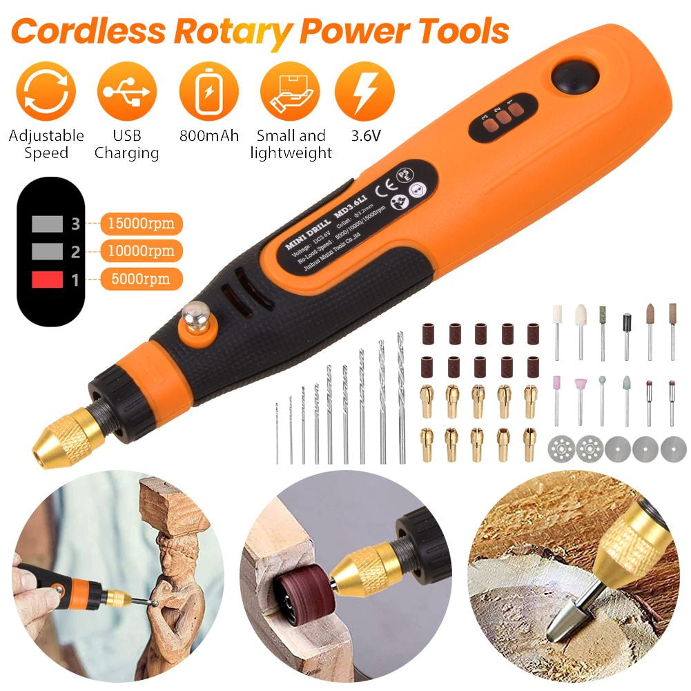 Sanheshun Cordless Rotary Tool Drill Kit Variable Speed Nail Polishing Set with 46 Accessories