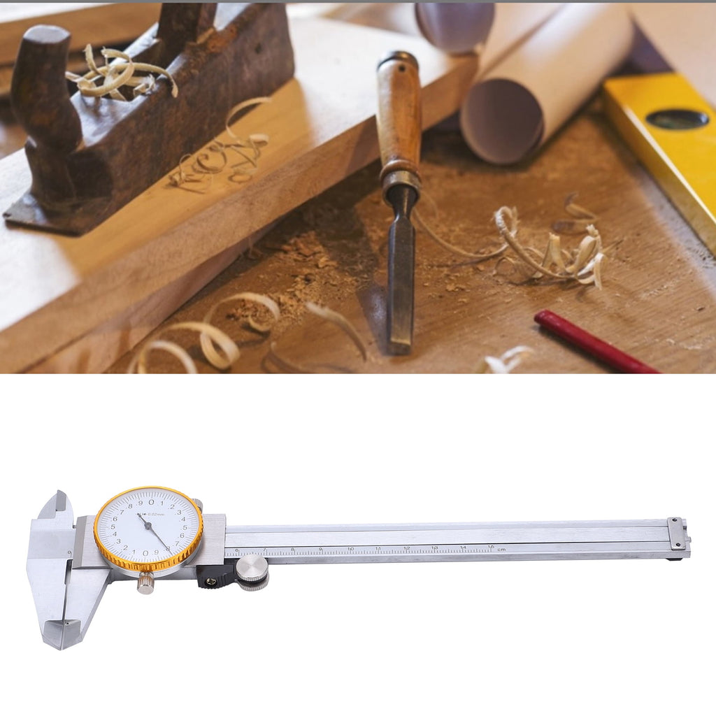 M Buder 0-150mm Dial Caliper Steel Shock-Proof Adjustable Vernier Caliper Measuring Tool with Depth Rod for Woodworking, Home Improvement & DIY, 6 inches / 150mm, Silver