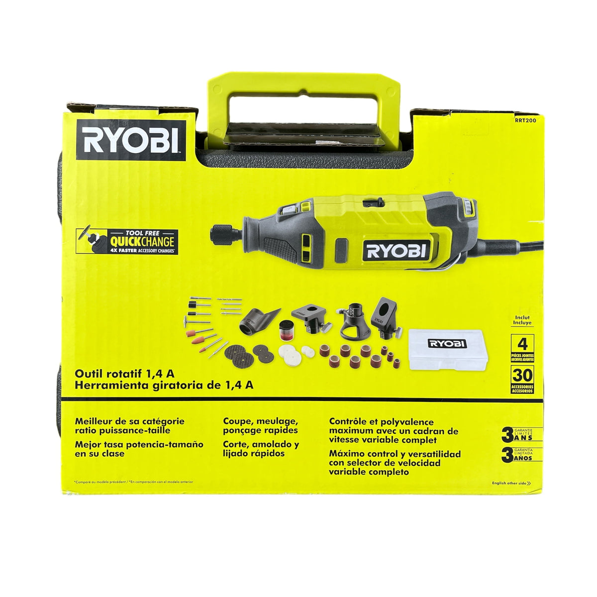 RYOBI RRT200 1.4 Amp Corded Rotary Tool Kit with Accessories & Storage Case for Cutting, Grinding & Polishing