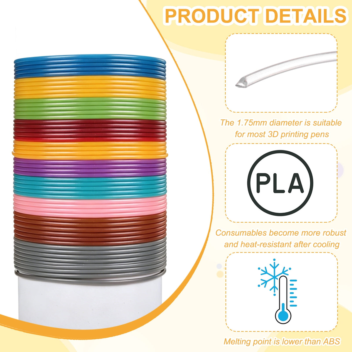 Uxcell 3D Pen Filament 6Pcs 1.75mm Total Length 196.8 Feet Transparent PLA, 3D Pen Filament Refills Low Warping, for Creating Pictures Printed Model Printing Pen