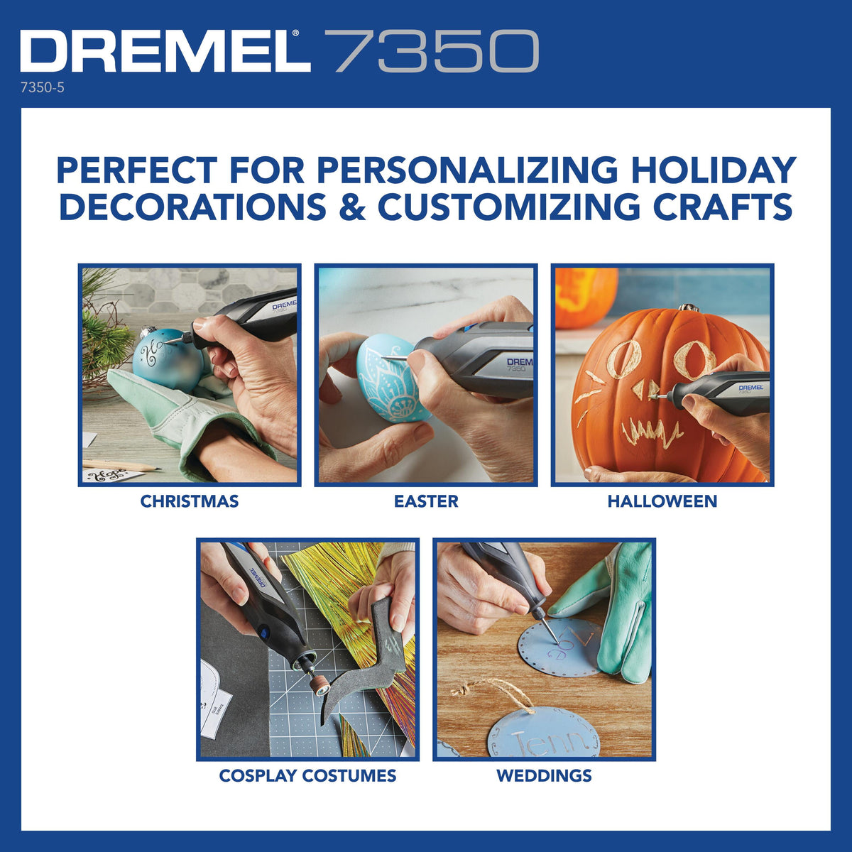 Dremel 7350-5W 4V-Cordless Single Speed Rotary Tool with Integrated 2Ah Li-Ion Battery & 7 Accessories