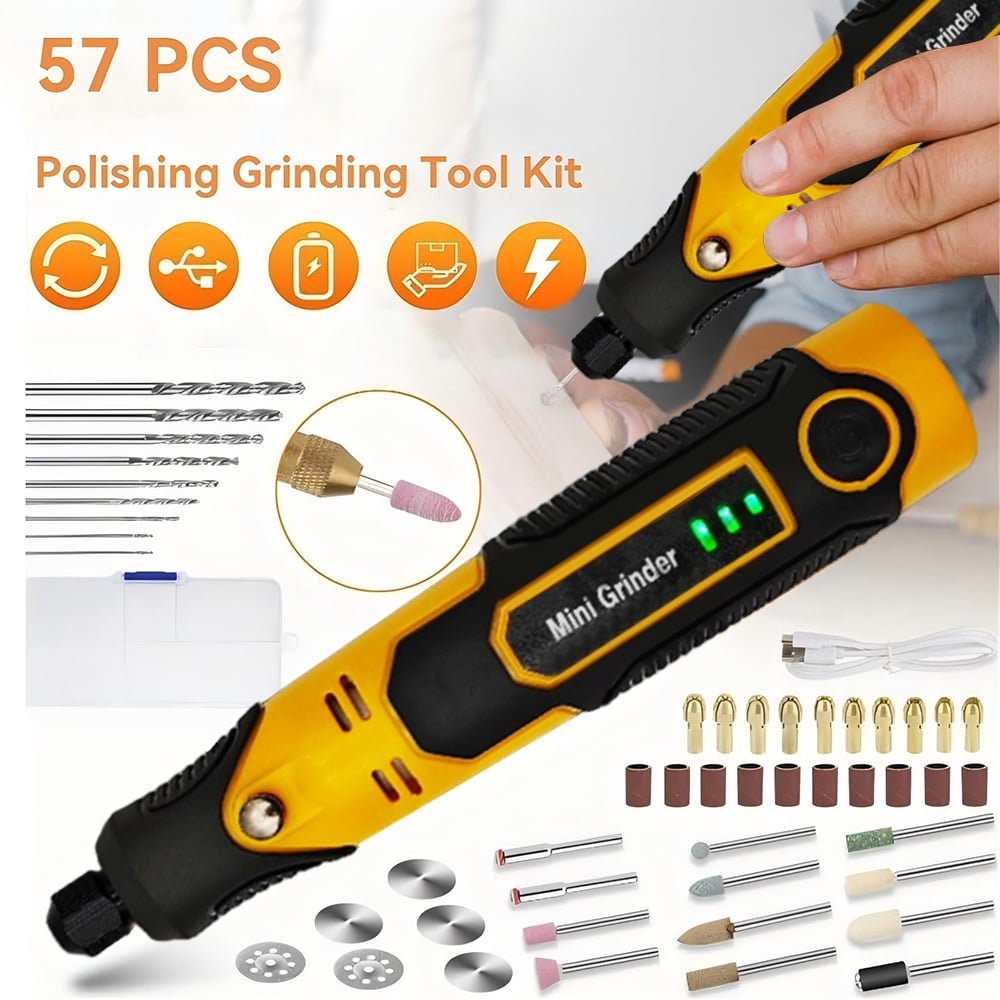 INTELIVE 57pcs Cordless Rotary Tool, Polishing Grinder Tool Kit, 3-Speed Electric Grinder Set, Multi-Purpose Rotary Tool for Sanding Polishing Drilling Etching Engraving Cutting Jewelry DIY