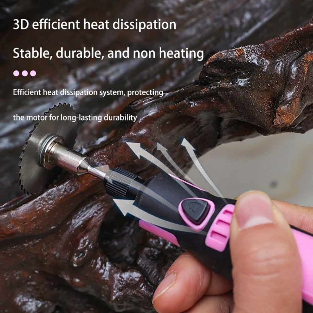 INTELIVE 50pcs Mini Cordless Rotary Tool Set, 16000RPM Cordless Electric Grinder Set Kit, Lightweight Mini Grinder with 3 Speeds for Curving DIY Cutting Crafting Work, Pink