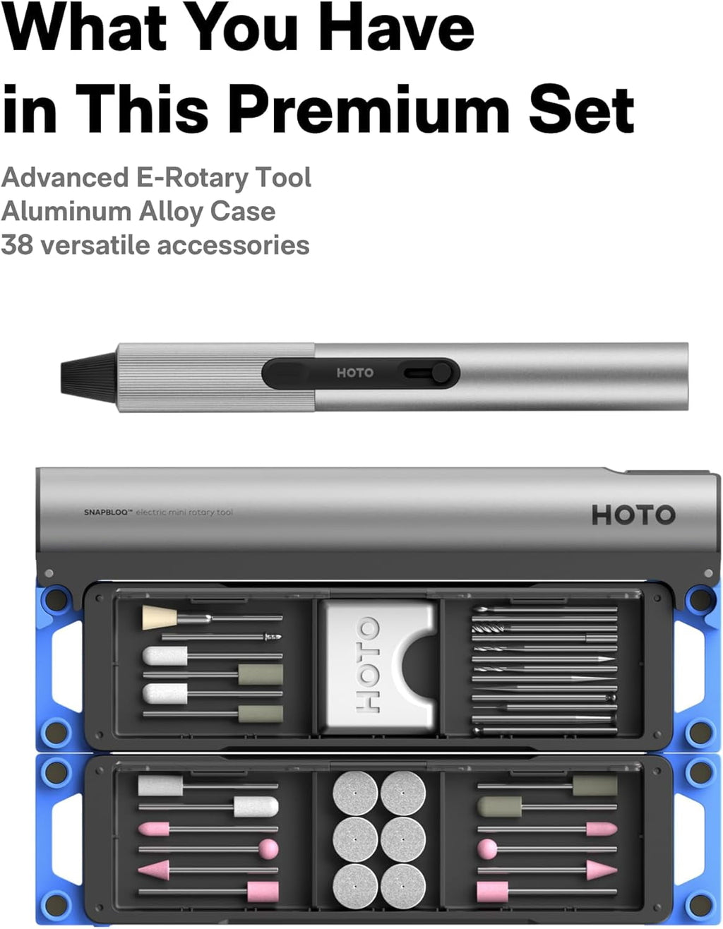 HOTO SNAPBLOQ™ D-A03 Mini Electric Drill Pen, 3-Speed Rechargeable Electric Engraving Pen, 20 Bits LED Light, for Carving, Jewelry Making, PCB, Wood, Plastic, DIY
