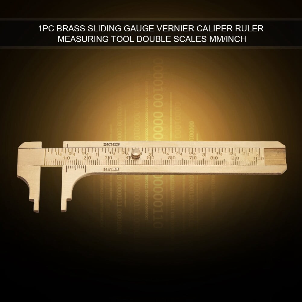 Brass Vernier Caliper Measuring Tool Double Scale mm/inch Sliding Gauge Mini Metal Pocket Ruler for Bead Wire Jewels Rings Measurement[100mm]