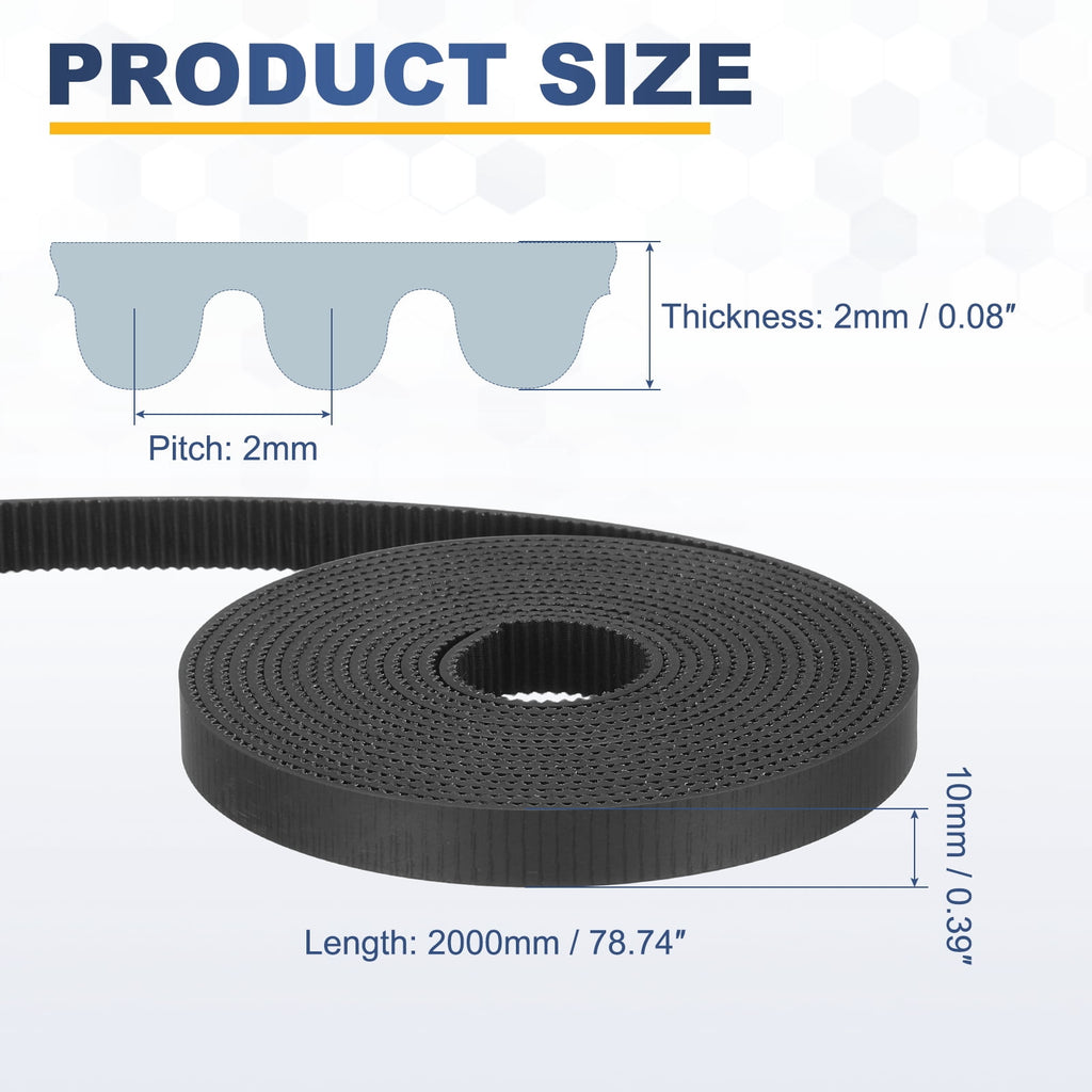 Uxcell PU Steel Cord 2GT Timing Belt Black Cloth Teeth 10x2000mm 2mm Pitch 2mm Thick White Open Loop Pulley Timing Belt for 3D Printer