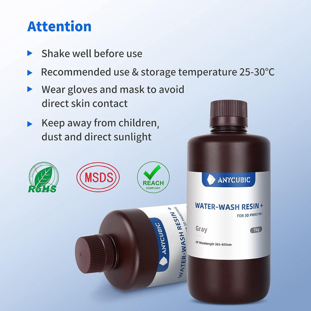 ANYCUBIC Water-Wash Resin For LCD 3D Printer High Precision Low Odor Low Viscosity 3D Printing Standard Photopolymer(Gray 2kg)