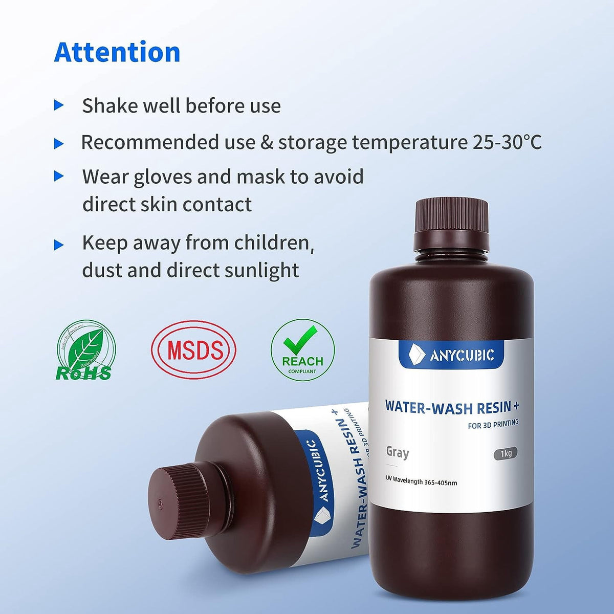 ANYCUBIC Water-Wash Resin For LCD 3D Printer High Precision Low Odor Low Viscosity 3D Printing Standard Photopolymer(Gray 2kg)