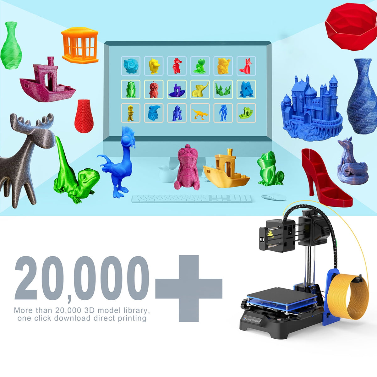 EasyThreed K7 3D Printer High Precision Desktop Mini 3D Printing Machine for Kids Teens Beginners Student, Print Size 100x100x100mm