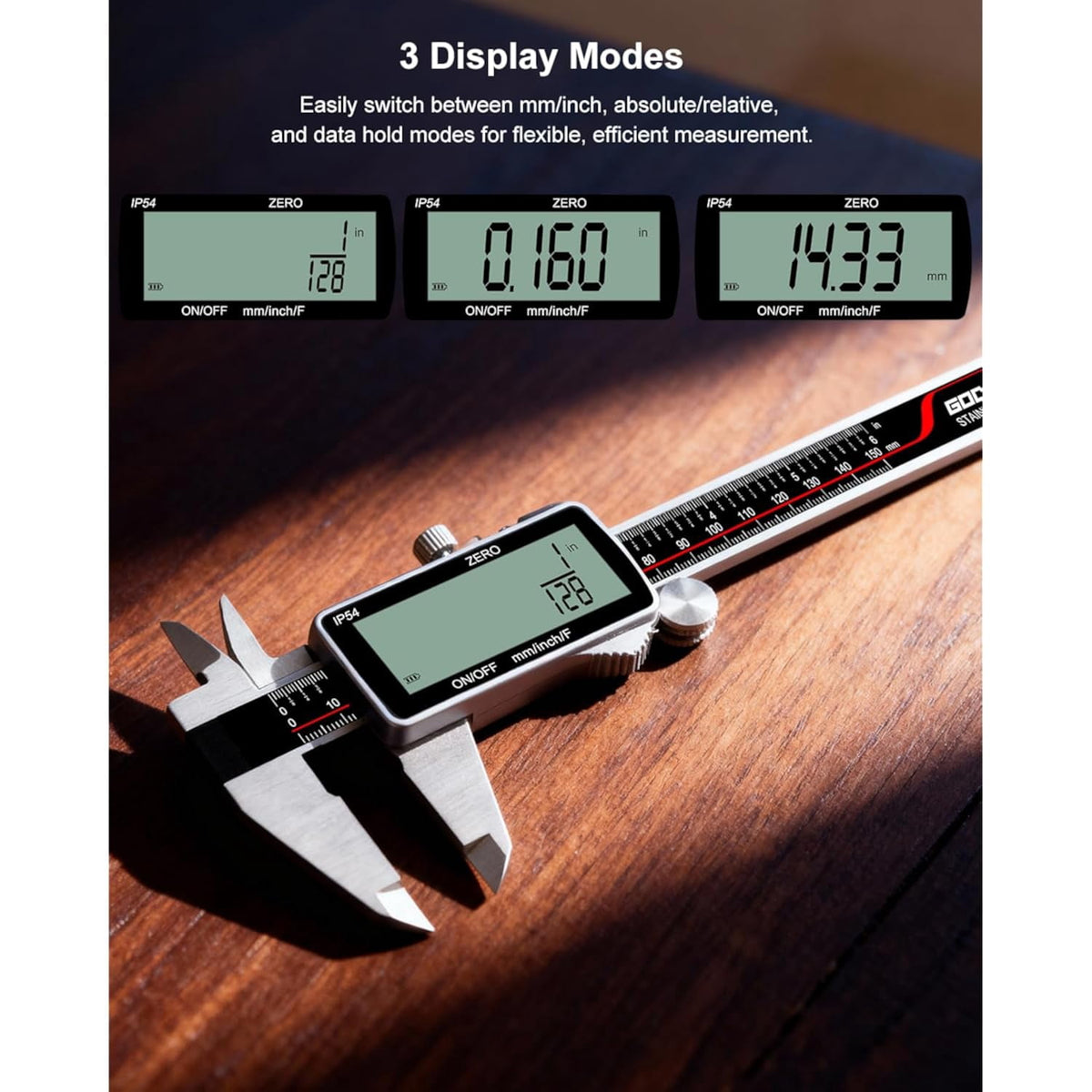 Digital Caliper, Rechargeable Digital Micrometer-IP54 Waterproof, Stainless Steel & Large LCD Screen Caliper Measuring Tool-Inch/Metric/Fraction,6" Calipers-Auto Off for Pros & DIYers