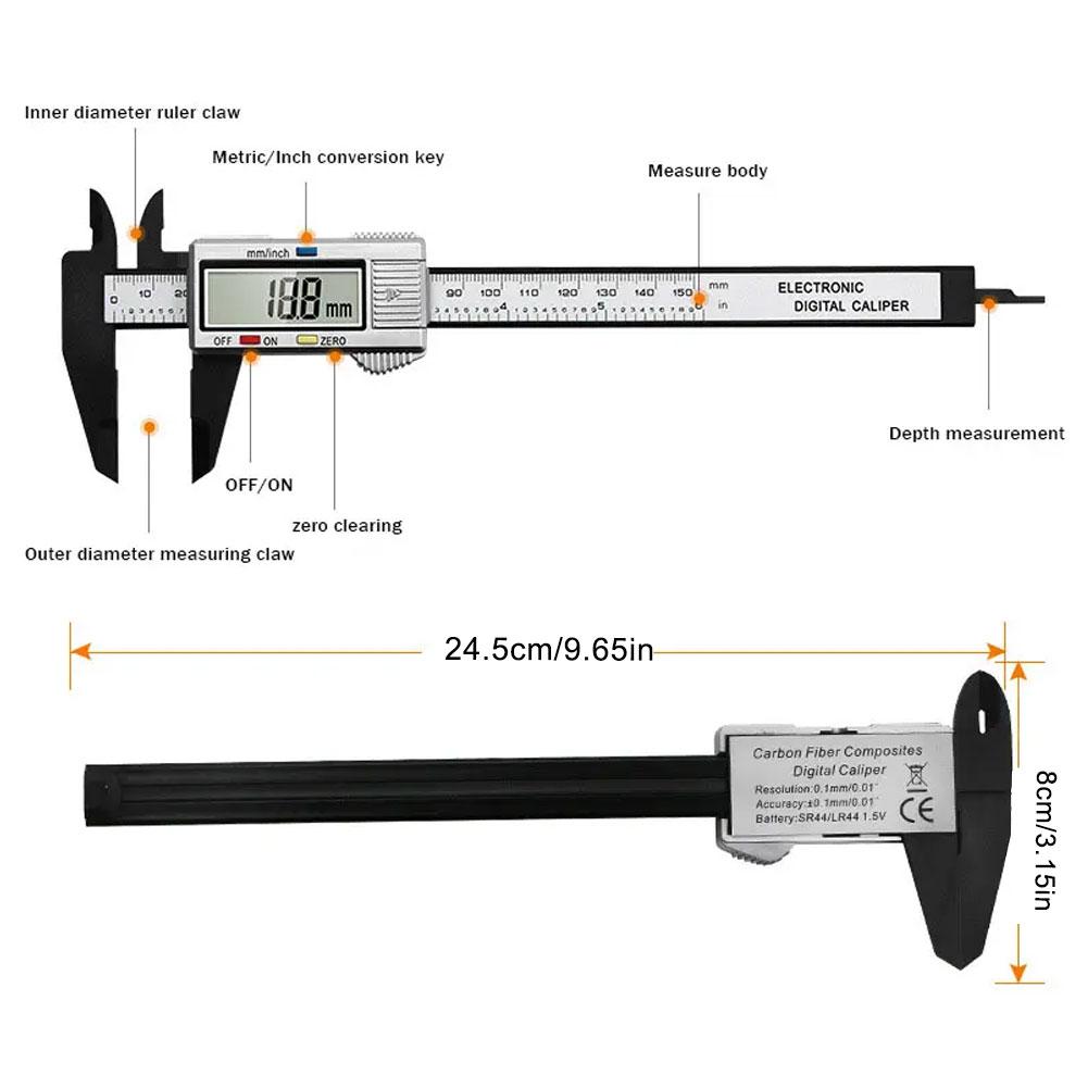 6-Inch Digital Caliper Micrometer, 0.2mm Precision Tool for Woodworking & DIY, LCD Display with Locking Screw