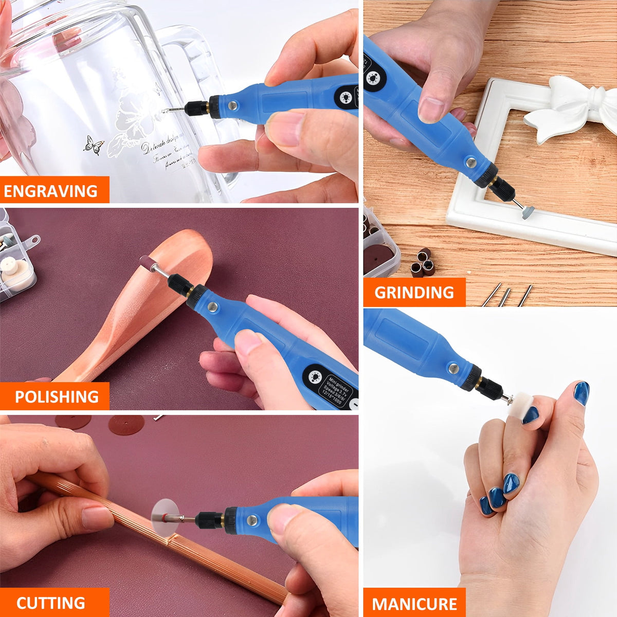 BUTORY Cordless Rotary Tool Adjustable Speed Mini Electric Grinder Rechargeable Handheld Engraving Pen with 5 Speed and LED Light for Sanding Polishing Drilling Carving
