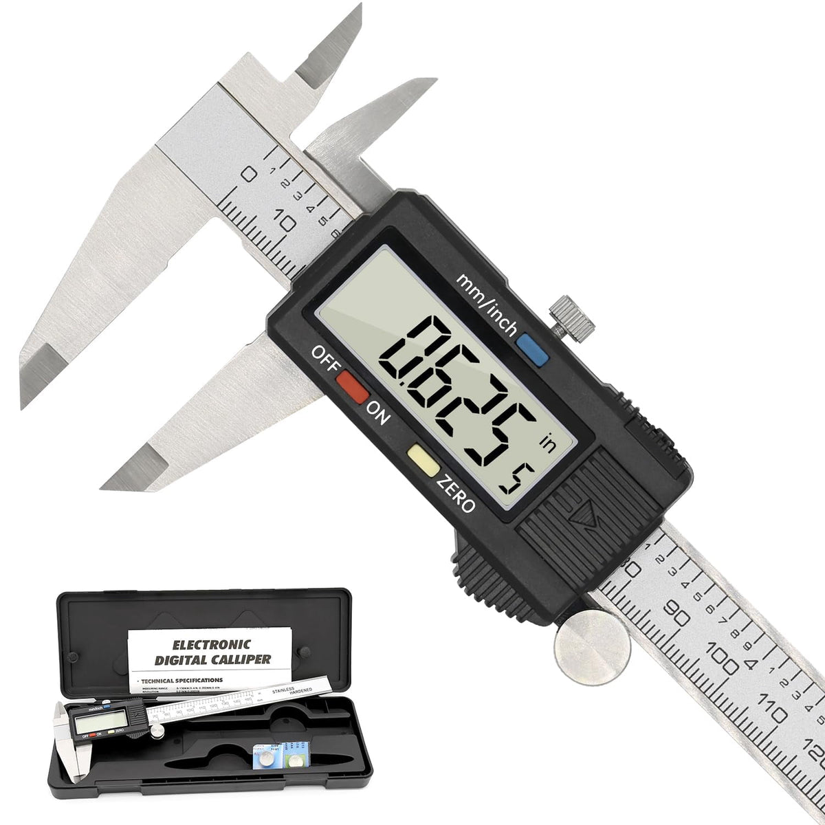 KASIU Electronic Digital Caliper,Plastic Vernier Caliper,Caliper Measuring Tool with "/Millimeter Conversion,Extra Large Lcd Screen,0-6 "/0-150 Mm,Auto Off Featured Micrometer Ruler
