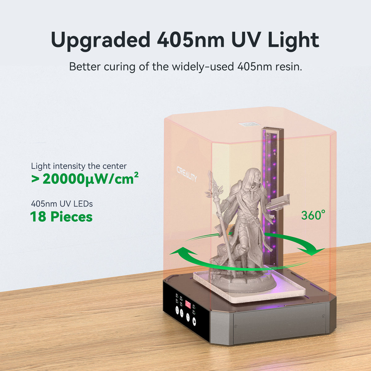 Official Creality UW-03 Wash and Cure Station for LCD/SLA/DLP Resin 3D Printing, 360° Rotational Stronger Curing, Anti-fall Drying Station, Upgraded 405nm UV Light with Wash Basket