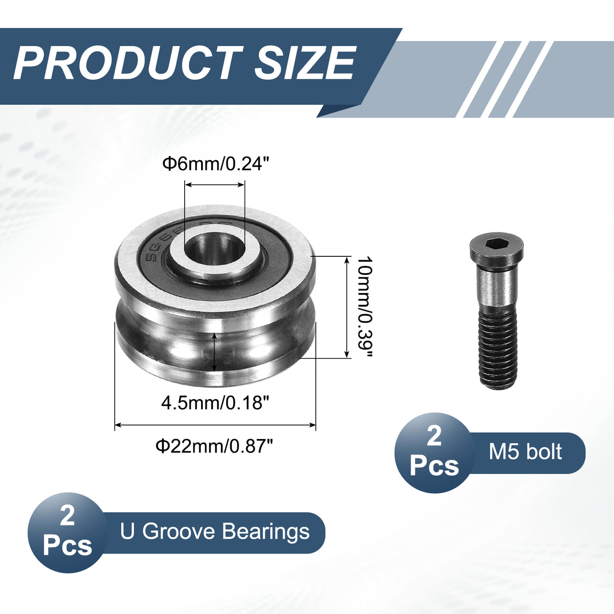 Uxcell 2 Pcs U Groove Bearings, 6x22x10mm Rail Ball Bearings Groove Guide Pulley Bearing Steel Replacement for Rail Track Linear Motion System Printing Project ABEC1