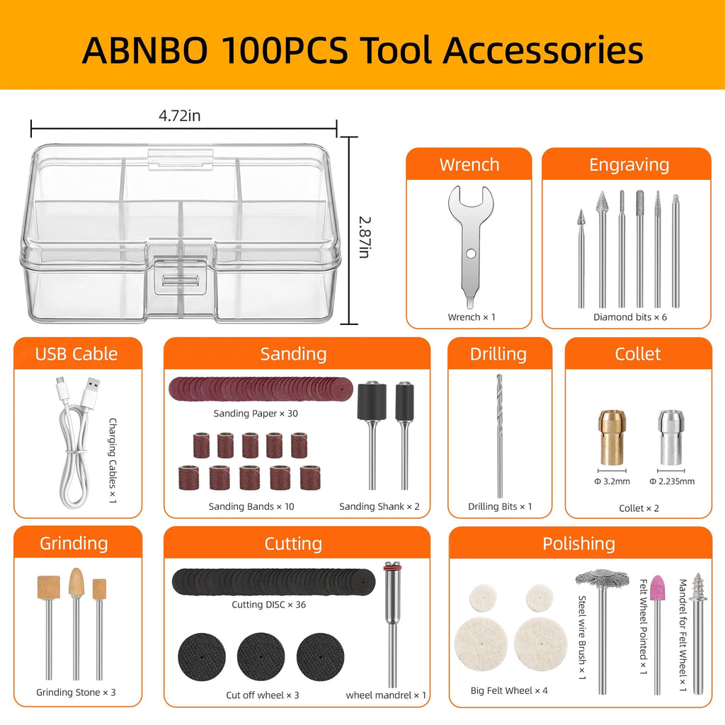 ABNBO Mini Cordless Rotary Tool,5-Speed 30000RPM,Power Rotary Tool Kit 4V Type-C Charging with Digital Display, 100 Accessories for Sanding,Polishing,Engraving,Carving, DIY Crafts (Yellow)