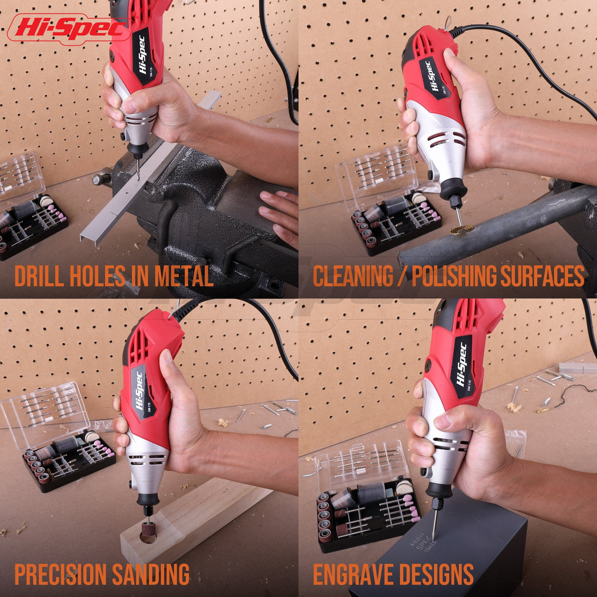 Hi-Spec DT30305 160W Corded Electric Rotary Tool Kit, Drill, 35000 RPM, 2 Speeds, 121 Pieces, 110V