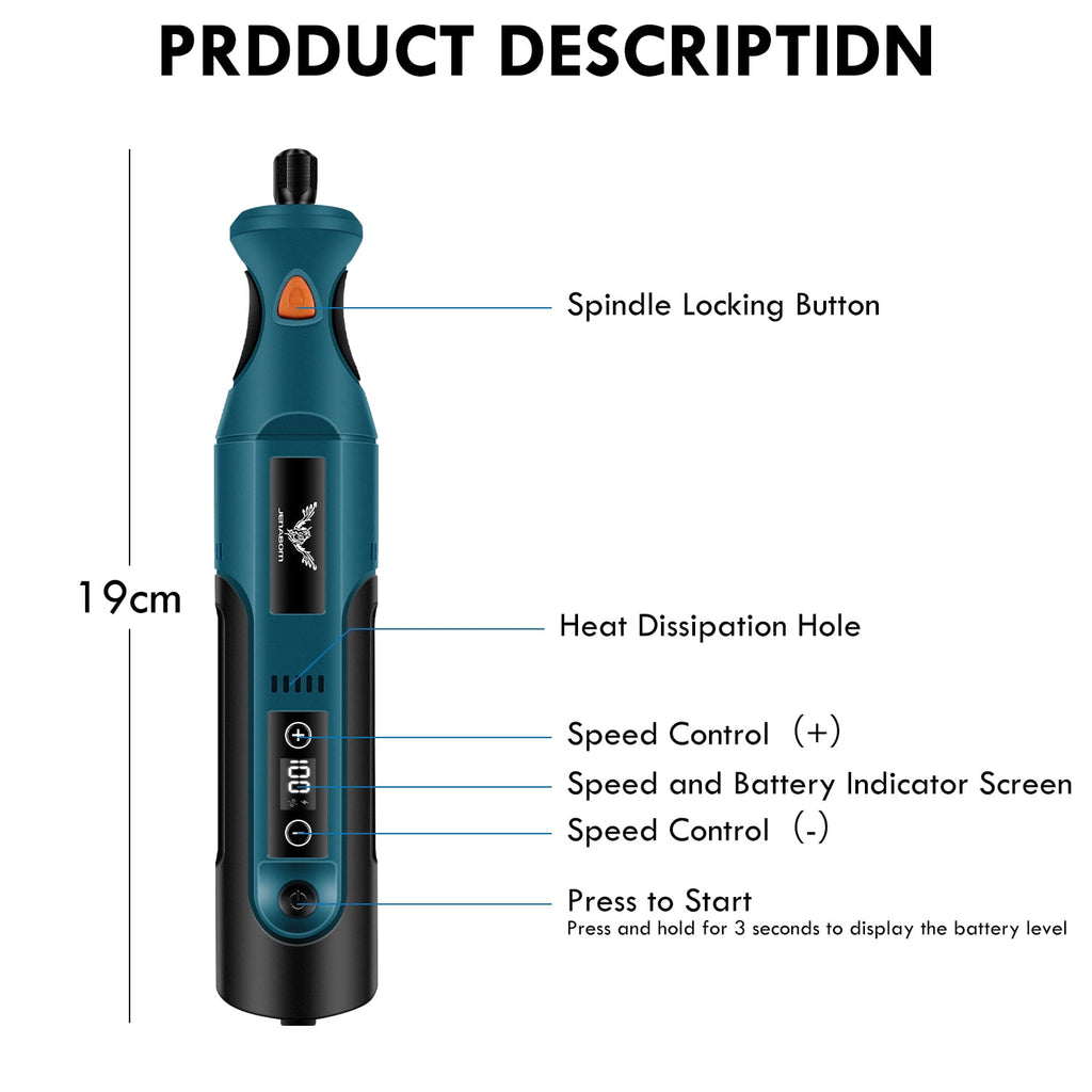 JENABOM 58 in 1 Mini Cordless Rotary Tool, 3.7V Electric Rotating Tool , LED Lights, 5-Speed and USB Charging, Used for Polishing, Carving, and DIY （Orange）
