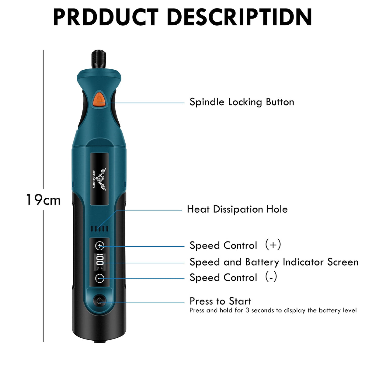 JENABOM 58 in 1 Mini Cordless Rotary Tool, 3.7V Electric Rotating Tool , LED Lights, 5-Speed and USB Charging, Used for Polishing, Carving, and DIY （Orange）