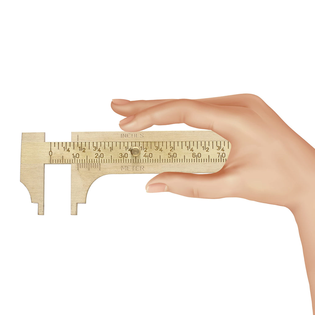 Economy Brass Gauge &ndash; 80mm (3.14&rdquo;) Pocket Sized Slide Gauge &ndash; Measures in Both in Inches and Millimeters &ndash; Sliding Caliper Ruler &ndash; Non-Magnetic Measur